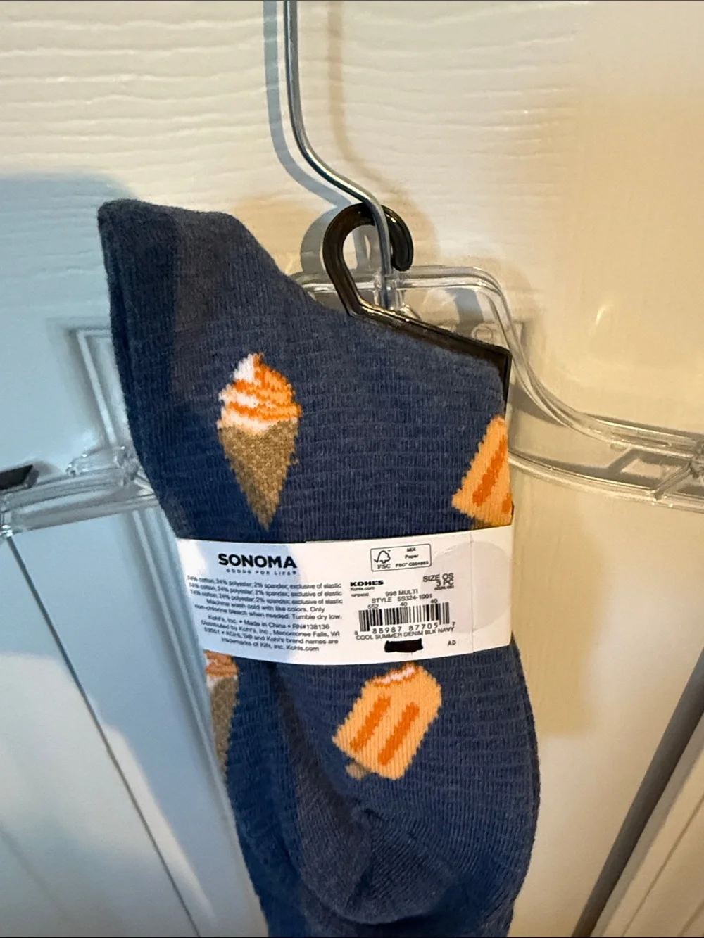 Sonoma Blue Crew Socks with Yellow Cookie Pattern - 3 Pack